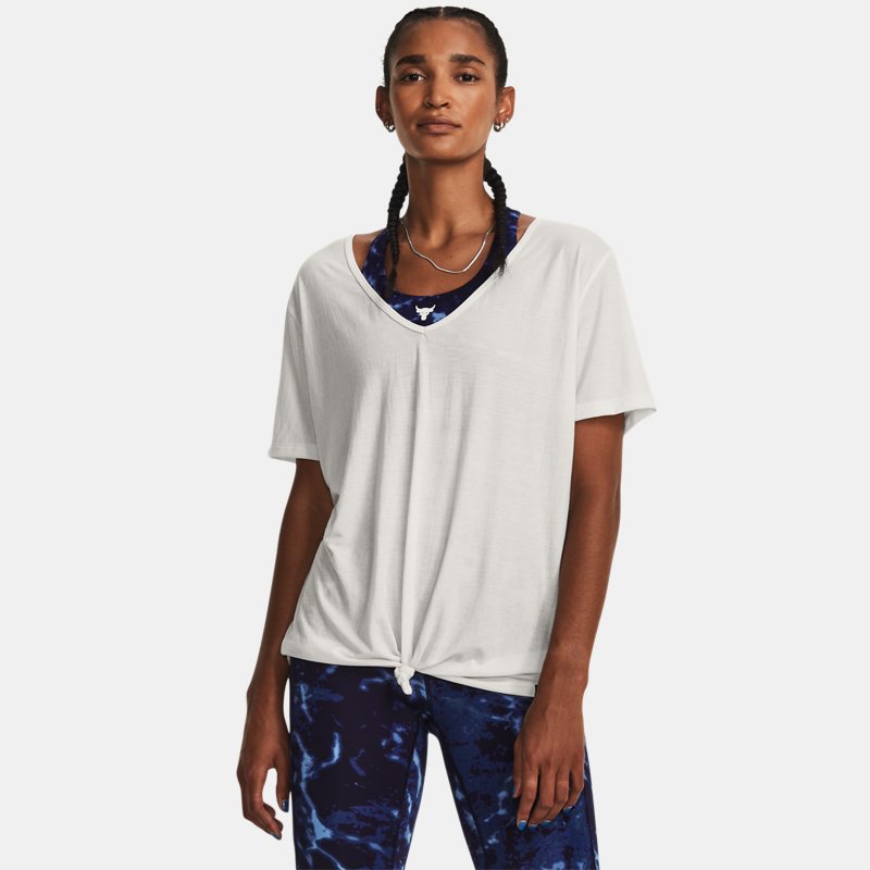 Under Armour T-Shirt Project Rock Completer Deep V da donna Bianco Clay / Nero XS
